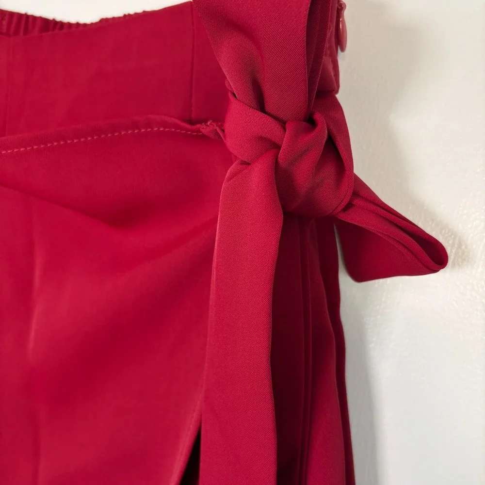 NWT Halara Womens Wide Leg Wrap Pants M Petite Red Side Tie High Waist 8YZ5V